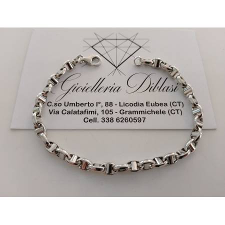 BRACCIALE ORO BIANCO 18 Karati 750%/1000 Maglia CATENA Lucida Uomo Donna Unisex