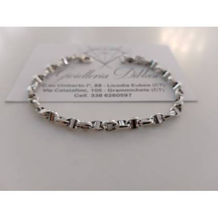 BRACCIALE ORO BIANCO 18 Karati 750%/1000 Maglia CATENA Lucida Uomo Donna Unisex