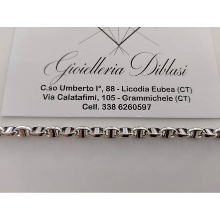 BRACCIALE ORO BIANCO 18 Karati 750%/1000 Maglia CATENA Lucida Uomo Donna Unisex