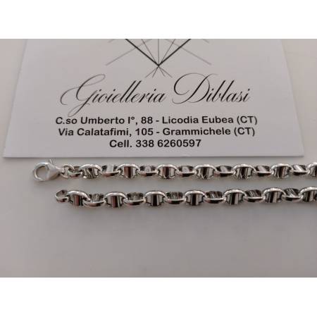 BRACCIALE ORO BIANCO 18 Karati 750%/1000 Maglia CATENA Lucida Uomo Donna Unisex