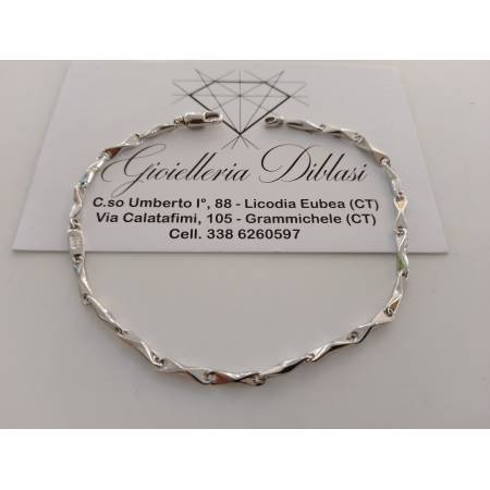 BRACCIALE ORO BIANCO 18 Kt 750% Maglia Catena Tubolare Lucida Uomo Donna Unisex