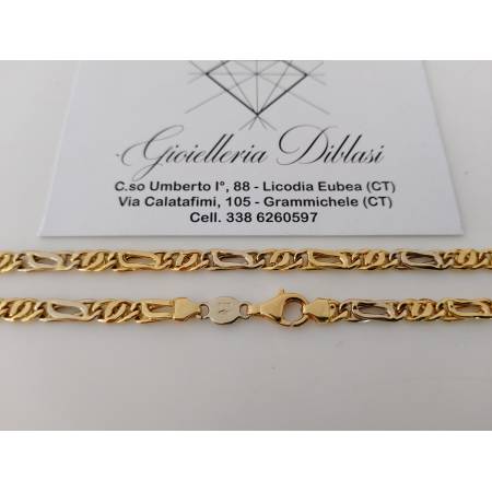 COLLANA COLLIER ORO 18 KT 750% Bicolor GIALLO BIANCO Uomo Donna CATENA Girocollo