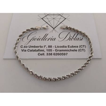 BRACCIALE ORO BIANCO 18 Karati 750% Donna Maglia Catena CORDA Fune Laser Treccia