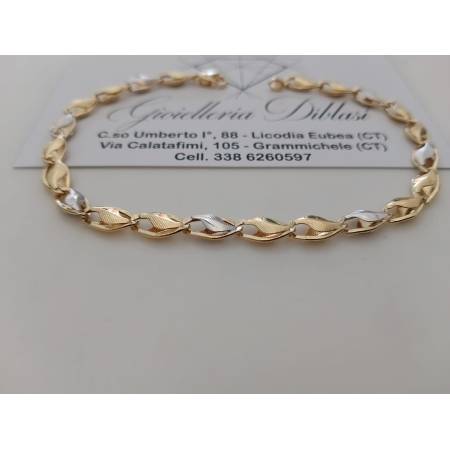 BRACCIALE Uomo Donna In Oro 18 Karati 750% GIALLO BIANCO Bicolore Maglia Lucida