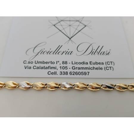 BRACCIALE Uomo Donna In Oro 18 Karati 750% GIALLO BIANCO Bicolore Maglia Lucida