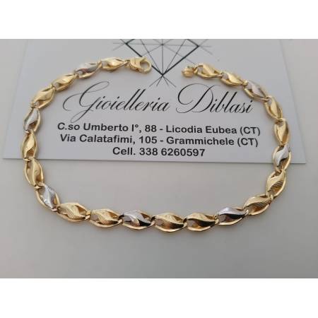 BRACCIALE Uomo Donna In Oro 18 Karati 750% GIALLO BIANCO Bicolore Maglia Lucida