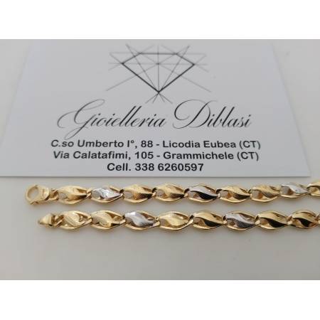 BRACCIALE Uomo Donna In Oro 18 Karati 750% GIALLO BIANCO Bicolore Maglia Lucida