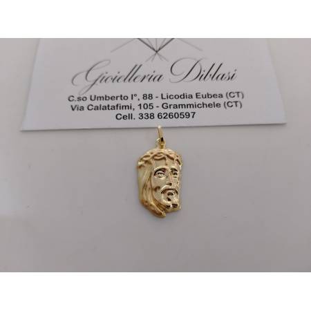 CIONDOLO Pendente MEDAGLIA VOLTO DI GESU' CRISTO ORO GIALLO 18 KARATI 750%/1000