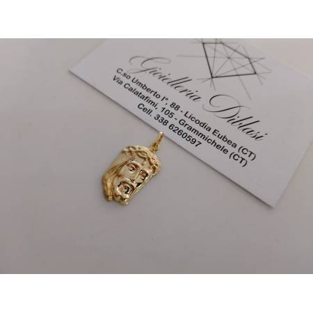 CIONDOLO Pendente MEDAGLIA VOLTO DI GESU' CRISTO ORO GIALLO 18 KARATI 750%/1000