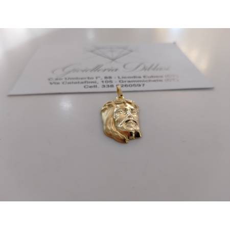 CIONDOLO Pendente MEDAGLIA VOLTO DI GESU' CRISTO ORO GIALLO 18 KARATI 750%/1000