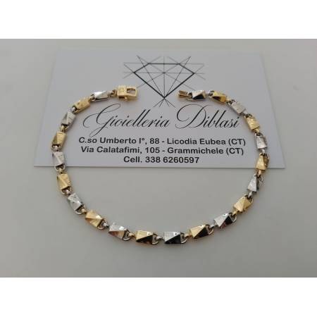 BRACCIALE In Oro 18 Karati 750% Uomo Donna GIALLO BIANCO Maglia Lucida Bicolore
