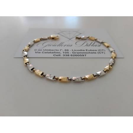 BRACCIALE In Oro 18 Karati 750% Uomo Donna GIALLO BIANCO Maglia Lucida Bicolore