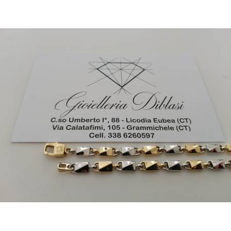 BRACCIALE In Oro 18 Karati 750% Uomo Donna GIALLO BIANCO Maglia Lucida Bicolore