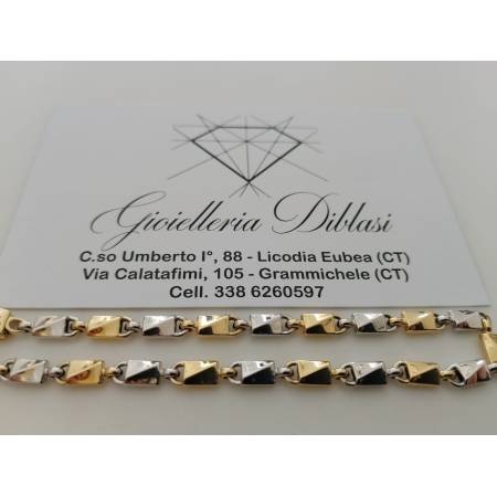 BRACCIALE In Oro 18 Karati 750% Uomo Donna GIALLO BIANCO Maglia Lucida Bicolore