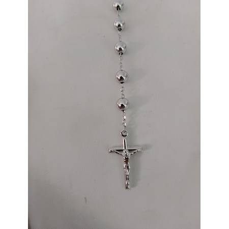 COLLANA ROSARIO ORO BIANCO 750 18K UNISEX MEDAGLIA MIRACOLOSA CROCE SFERE LUCIDE