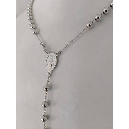 COLLANA ROSARIO ORO BIANCO 750 18K UNISEX MEDAGLIA MIRACOLOSA CROCE SFERE LUCIDE