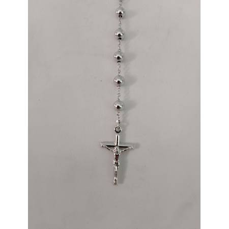 COLLANA ROSARIO ORO BIANCO 750 18K UNISEX MEDAGLIA MIRACOLOSA CROCE SFERE LUCIDE