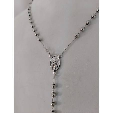 COLLANA ROSARIO ORO BIANCO 750 18K UNISEX MEDAGLIA MIRACOLOSA CROCE SFERE LUCIDE