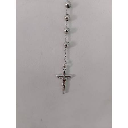 COLLANA ROSARIO ORO BIANCO 750 18K UNISEX MEDAGLIA MIRACOLOSA CROCE SFERE LUCIDE