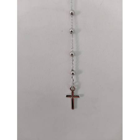 COLLANA ROSARIO ORO BIANCO 750 18K UNISEX MEDAGLIA MIRACOLOSA CROCE SFERE LUCIDE