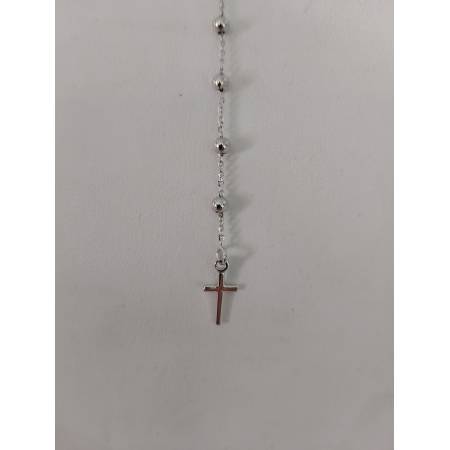 COLLANA ROSARIO ORO BIANCO 750 18K UNISEX MEDAGLIA MIRACOLOSA CROCE SFERE LUCIDE