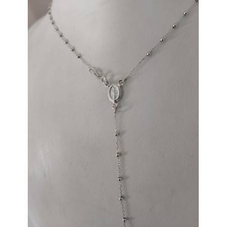 COLLANA ROSARIO ORO BIANCO 750 18K UNISEX MEDAGLIA MIRACOLOSA CROCE SFERE LUCIDE