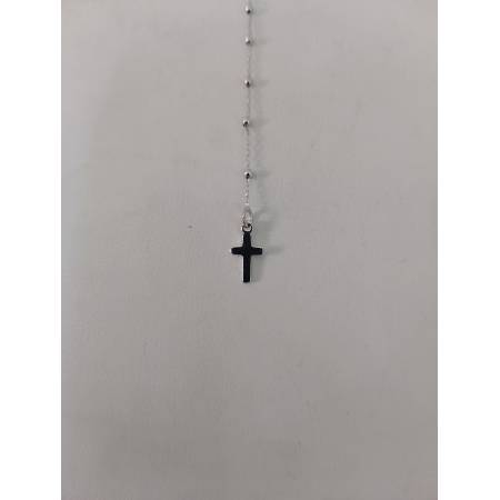 COLLANA ROSARIO ORO BIANCO 750 18K UNISEX MEDAGLIA MIRACOLOSA CROCE SFERE LUCIDE