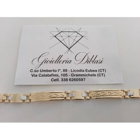 BRACCIALE ORO 18 Karati 750% Uomo Donna Bicolore GIALLO BIANCO Maglia Con Greche