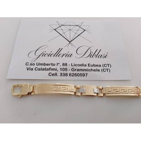 BRACCIALE ORO 18 Karati 750% Uomo Donna Bicolore GIALLO BIANCO Maglia Con Greche