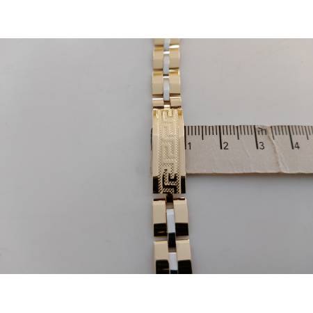 BRACCIALE ORO 18 Karati 750% Uomo Donna Bicolore GIALLO BIANCO Maglia Con Greche