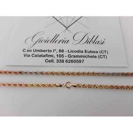 COLLANA ORO GIALLO BIANCO ROSSO 18 KARATI 750% CORDA FUNE INTRECCIATA Uomo Donna