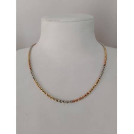 COLLANA ORO GIALLO BIANCO ROSSO 18 KARATI 750% CORDA FUNE INTRECCIATA Uomo Donna