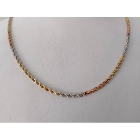 COLLANA ORO GIALLO BIANCO ROSSO 18 KARATI 750% CORDA FUNE INTRECCIATA Uomo Donna