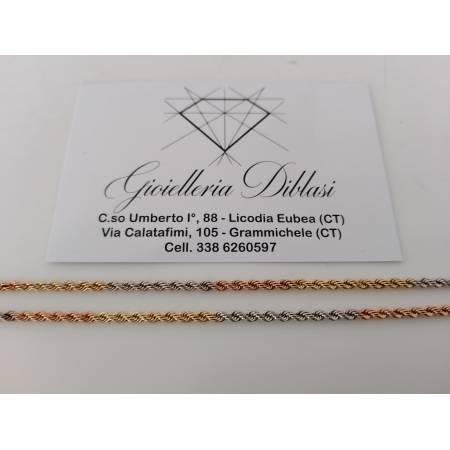 COLLANA ORO GIALLO BIANCO ROSSO 18 KARATI 750% CORDA FUNE INTRECCIATA Uomo Donna