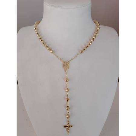 COLLANA ROSARIO ORO GIALLO 750 18K UNISEX Medaglia Miracolosa Croce SFERE LUCIDE
