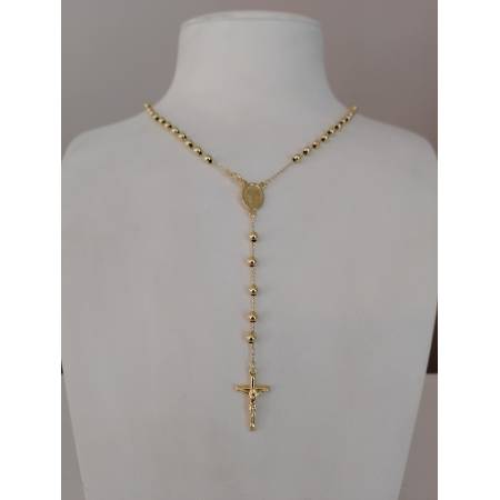 COLLANA ROSARIO ORO GIALLO 750 18K UNISEX Medaglia Miracolosa Croce SFERE LUCIDE