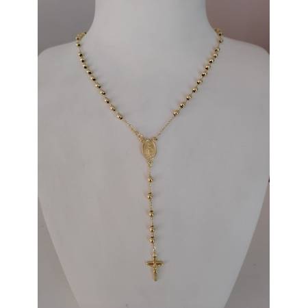 COLLANA ROSARIO ORO GIALLO 750 18K UNISEX Medaglia Miracolosa Croce SFERE LUCIDE