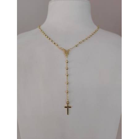 COLLANA ROSARIO ORO GIALLO 750 18K UNISEX Medaglia Miracolosa Croce SFERE LUCIDE