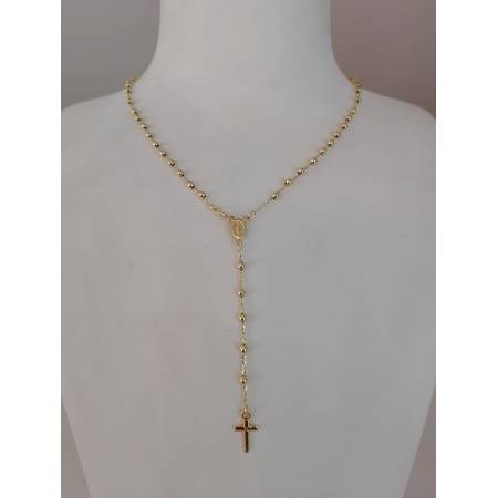 COLLANA ROSARIO ORO GIALLO 750 18K UNISEX Medaglia Miracolosa Croce SFERE LUCIDE