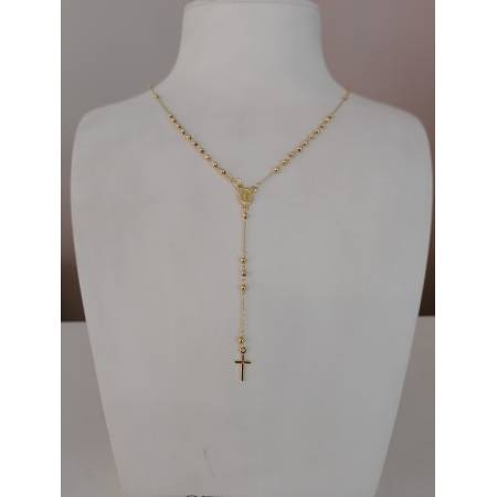 COLLANA ROSARIO ORO GIALLO 750 18K UNISEX Medaglia Miracolosa Croce SFERE LUCIDE
