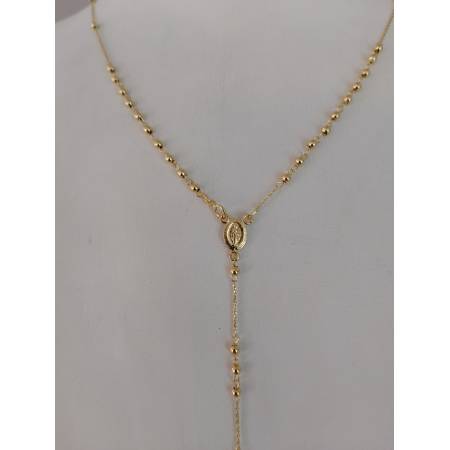 COLLANA ROSARIO ORO GIALLO 750 18K UNISEX Medaglia Miracolosa Croce SFERE LUCIDE