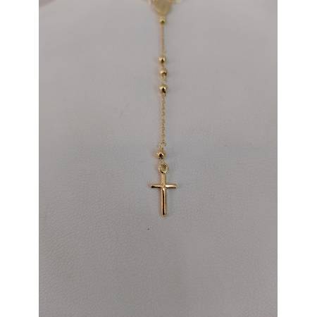 COLLANA ROSARIO ORO GIALLO 750 18K UNISEX Medaglia Miracolosa Croce SFERE LUCIDE