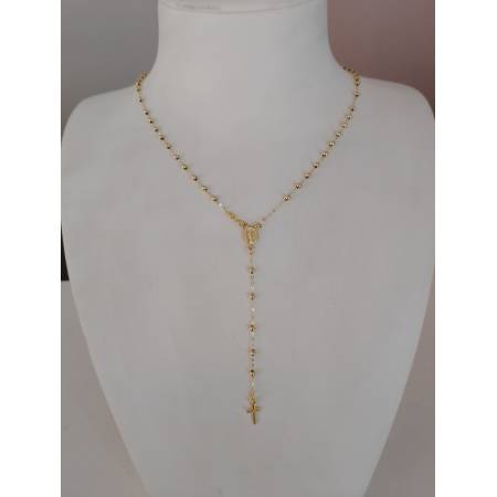 COLLANA ROSARIO ORO GIALLO 750 18K UNISEX Medaglia Miracolosa Croce SFERE LUCIDE