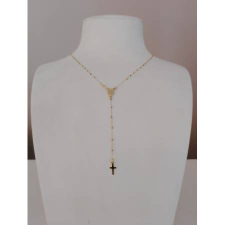 COLLANA ROSARIO ORO GIALLO 750 18K UNISEX Medaglia Miracolosa Croce SFERE LUCIDE