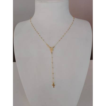 COLLANA ROSARIO ORO GIALLO 750 18K UNISEX Medaglia Miracolosa Croce SFERE LUCIDE