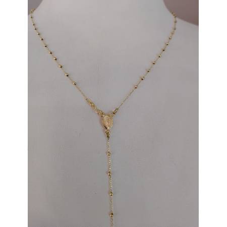 COLLANA ROSARIO ORO GIALLO 750 18K UNISEX Medaglia Miracolosa Croce SFERE LUCIDE