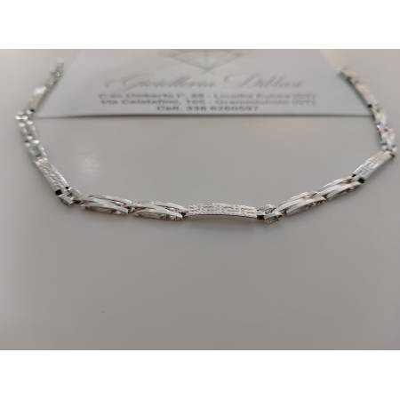 BRACCIALE In ORO BIANCO 18 Karati 750% Uomo Modello SEMIRIGIDO Maglia Con Greche