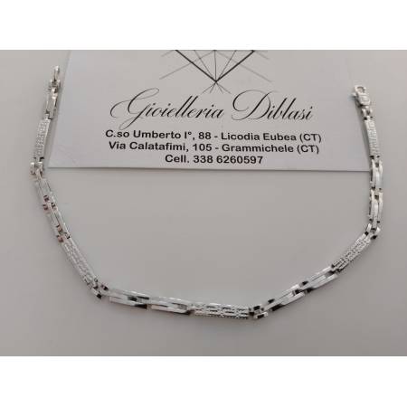 BRACCIALE In ORO BIANCO 18 Karati 750% Uomo Modello SEMIRIGIDO Maglia Con Greche