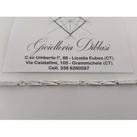 BRACCIALE In ORO BIANCO 18 Karati 750% Uomo Modello SEMIRIGIDO Maglia Con Greche