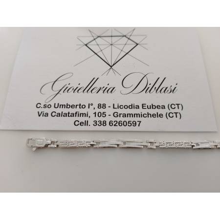 BRACCIALE In ORO BIANCO 18 Karati 750% Uomo Modello SEMIRIGIDO Maglia Con Greche
